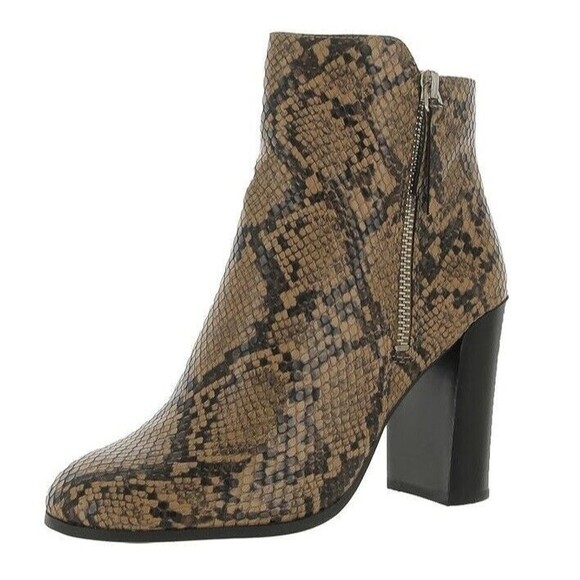 Kenneth Cole Womens 6.5 M Tan Snake Print Zip Up High Heel Ankle Booties NIB YV5
